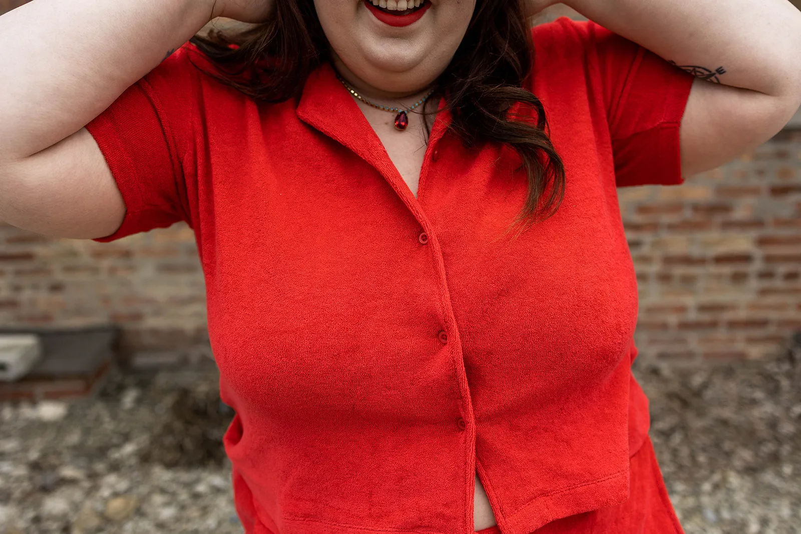 jocelyn button up in cherry red