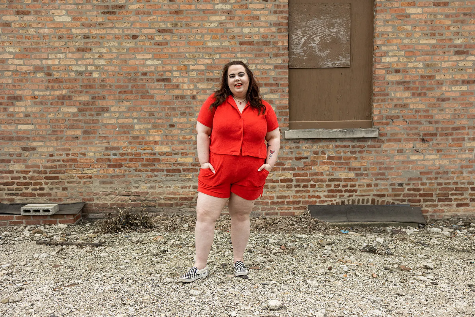 jocelyn button up in cherry red