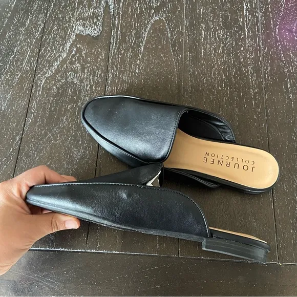 Journey Collection Vegan Leather Slip On Classic‎ Mules Black NWOT Size 7
