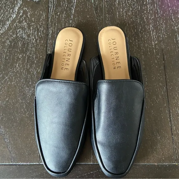 Journey Collection Vegan Leather Slip On Classic‎ Mules Black NWOT Size 7