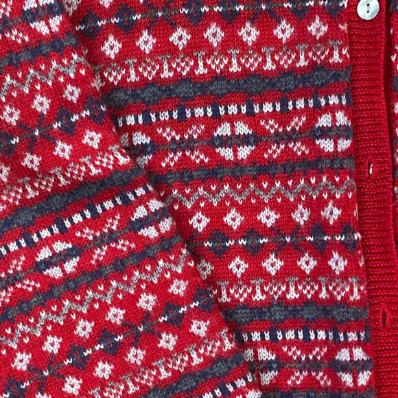 Karen Scott Henley 100% Wool sweater Cardigan Red white and black size 2XL