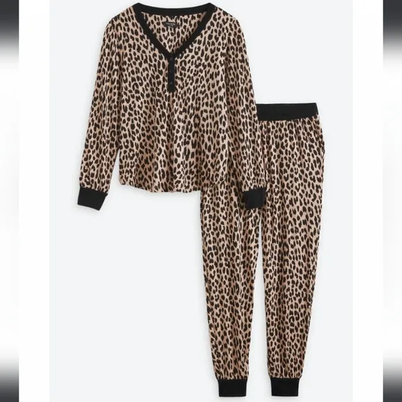 Kate Spade Janice Sleep Lounge Pajama PJs Animal Print Cheetah 3X Cozy Gift New