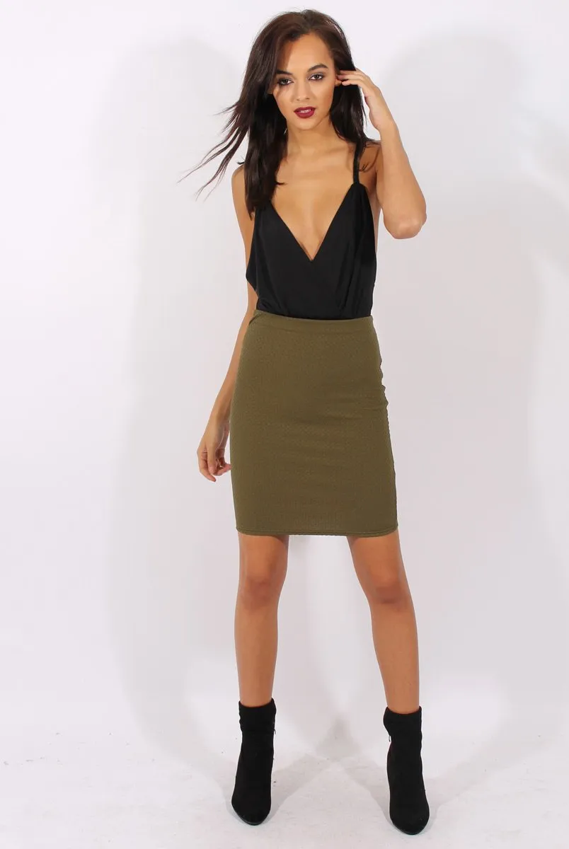 Khaki Textured High Waisted Skirt - Evita