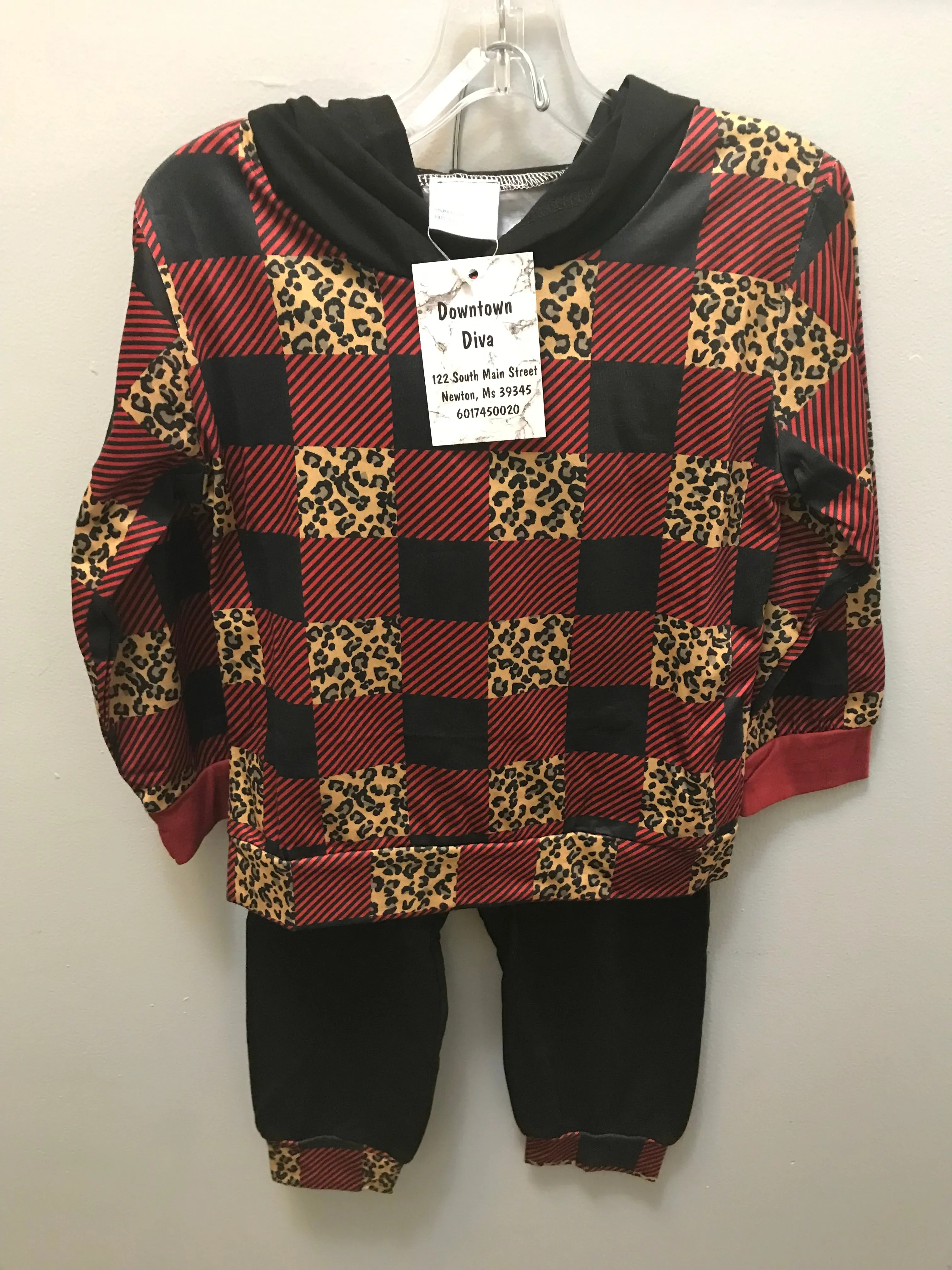 Kids Animal Plaid Print Jogger Set w/Hoodie