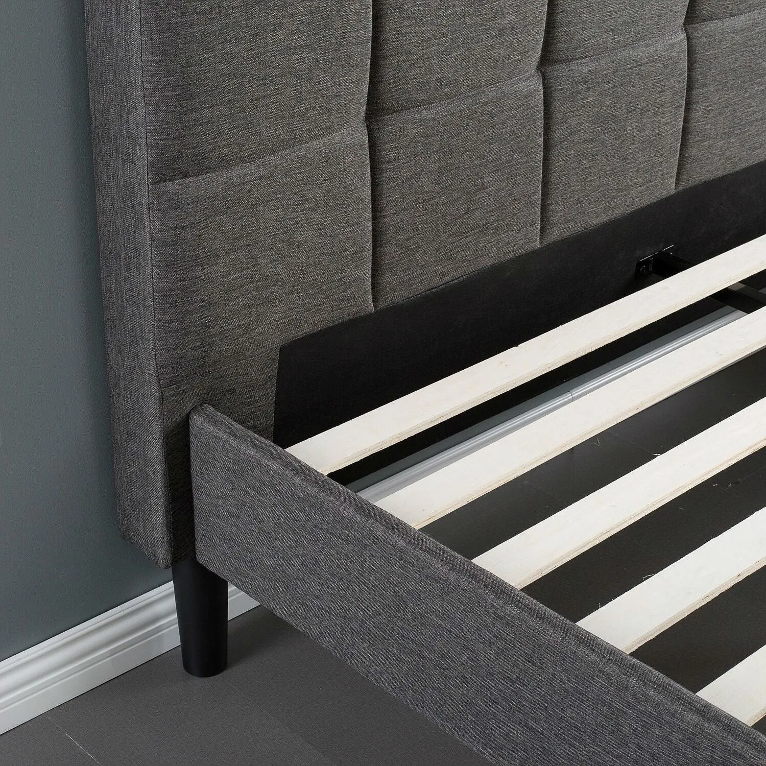 King size Modern Dark Grey Upholstered Platform Bed Frame with Headboard