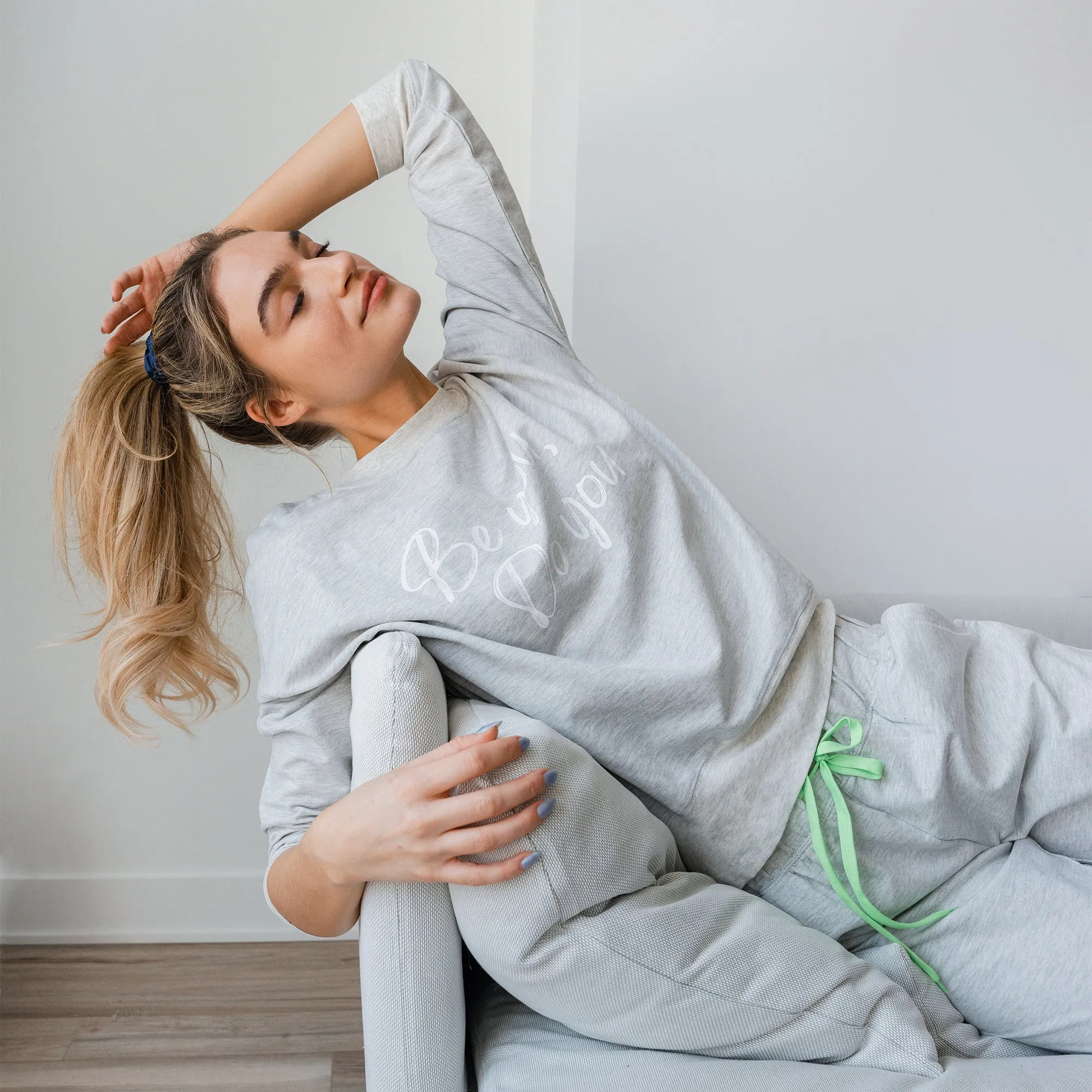 Ladies' Grey Mix With Green Cord Lounge Jogger