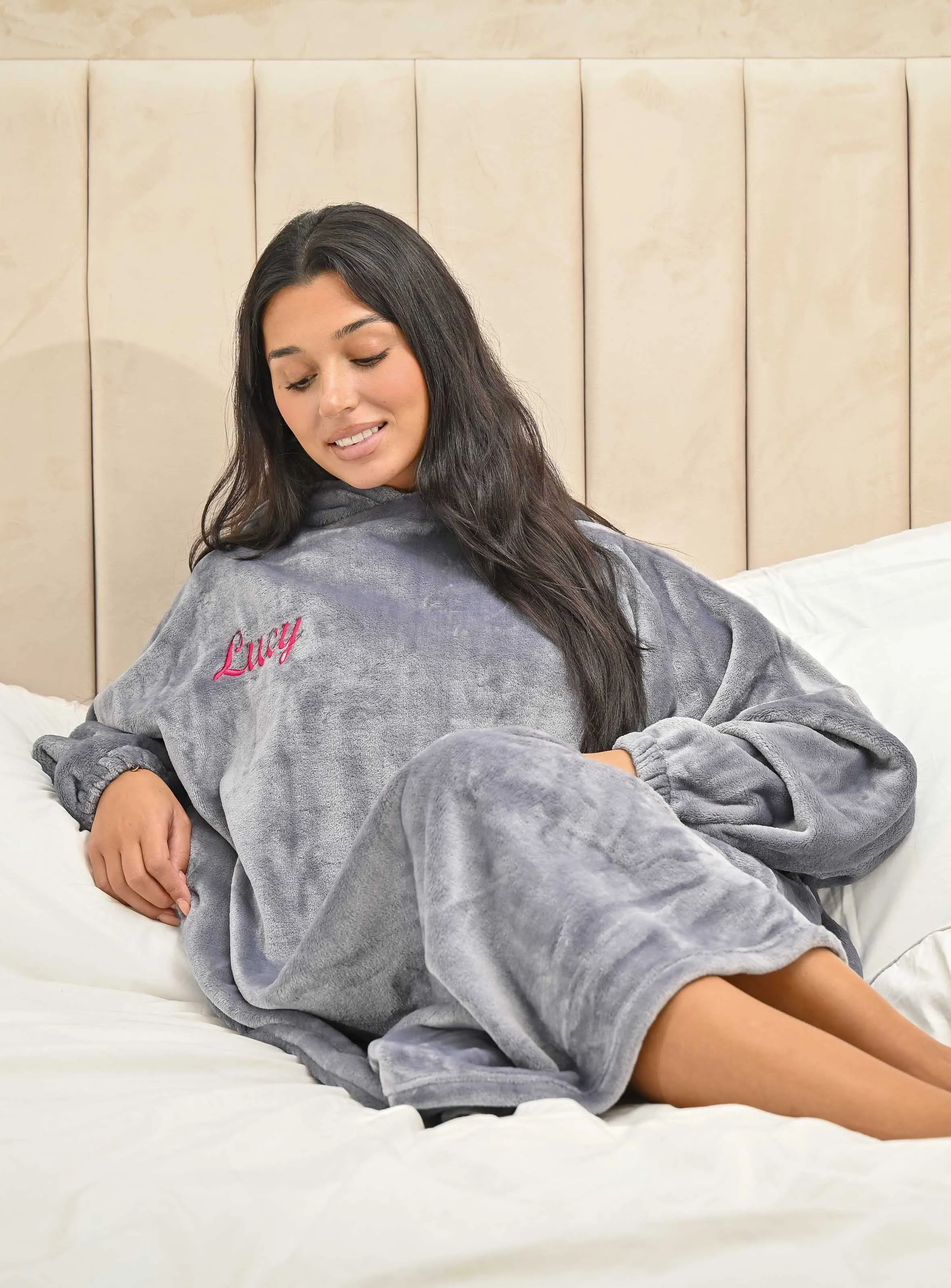 Ladies personalised plush longline oversized hoody