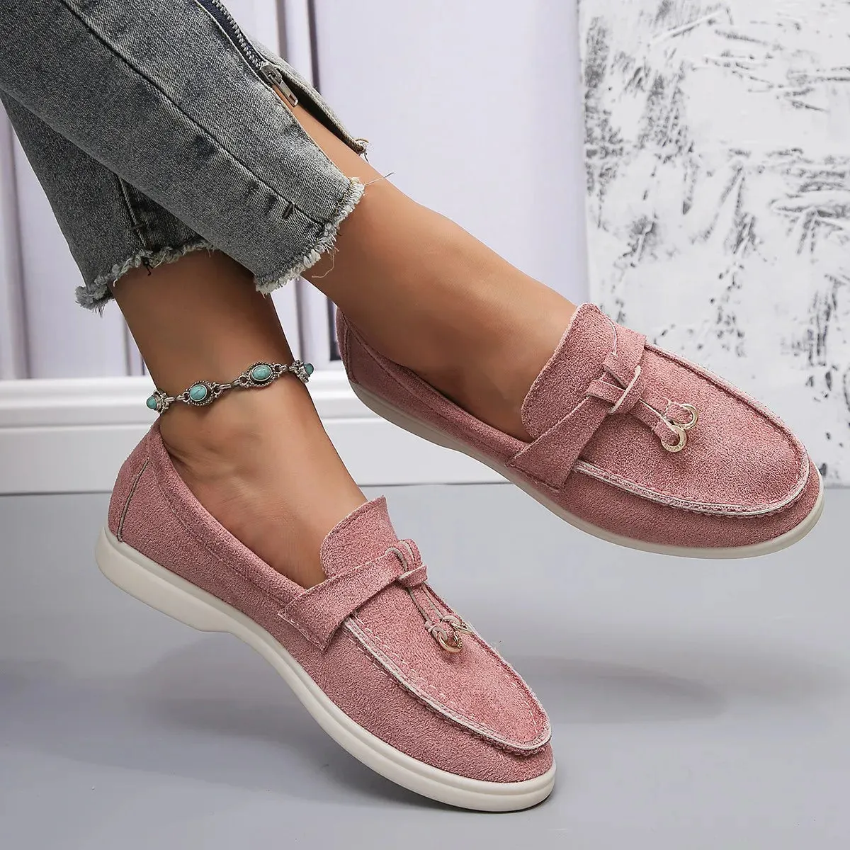 Ladies' slip-on loafers in PU leather and cashmere