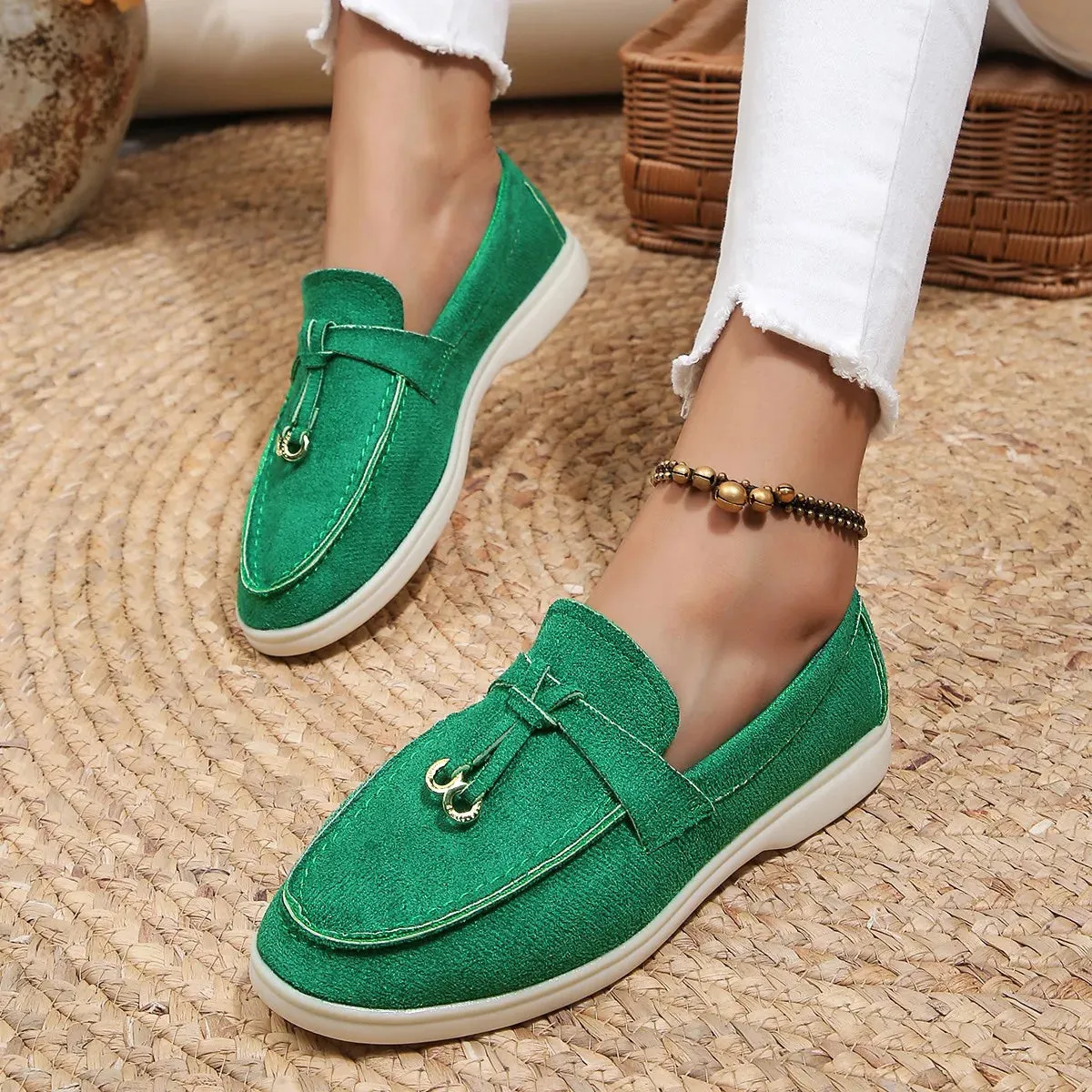 Ladies' slip-on loafers in PU leather and cashmere