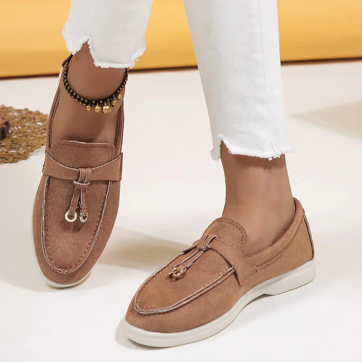 Ladies' slip-on loafers in PU leather and cashmere
