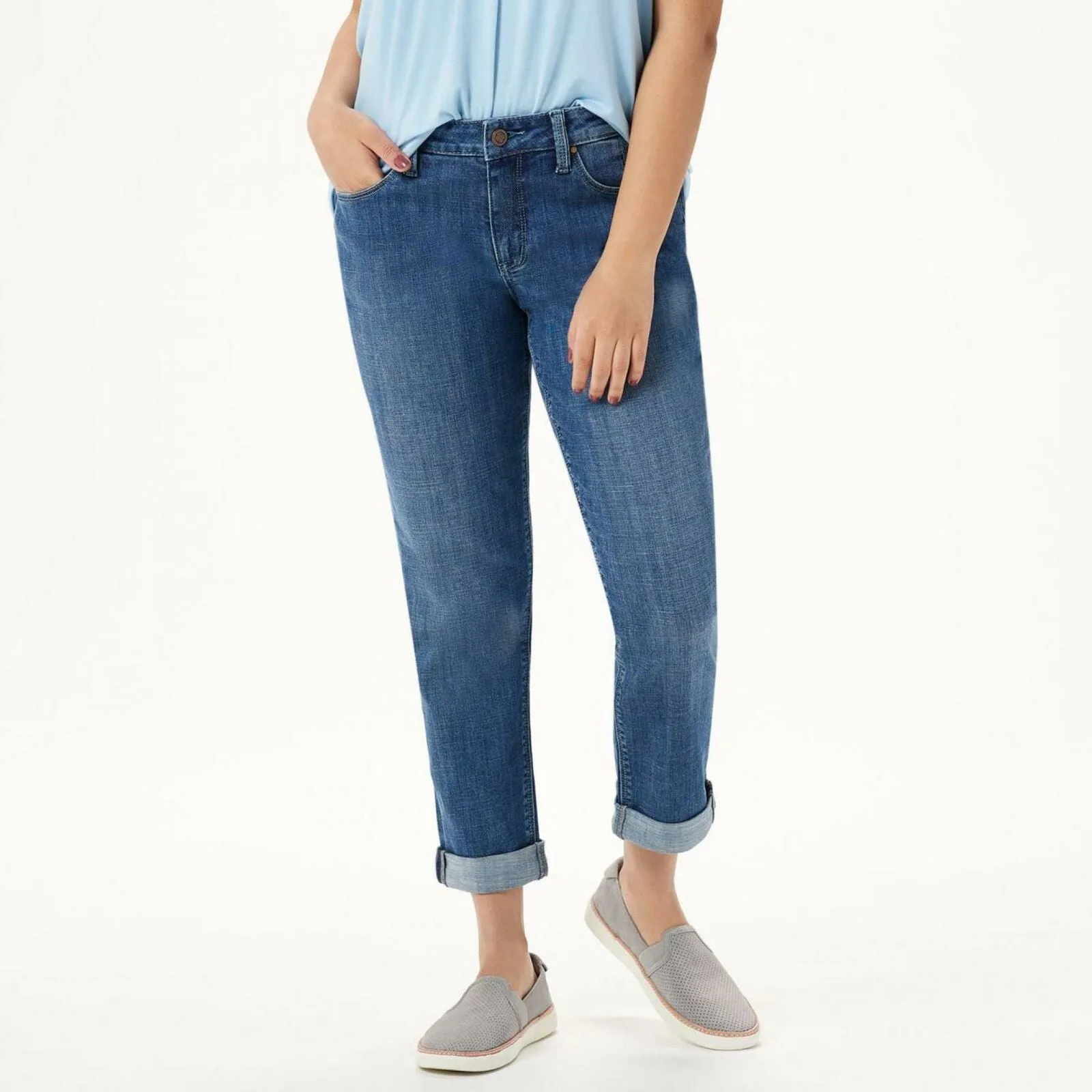 Laurie Felt Petite Classic Denim Boyfriend Jeans Mid-Blue 12P