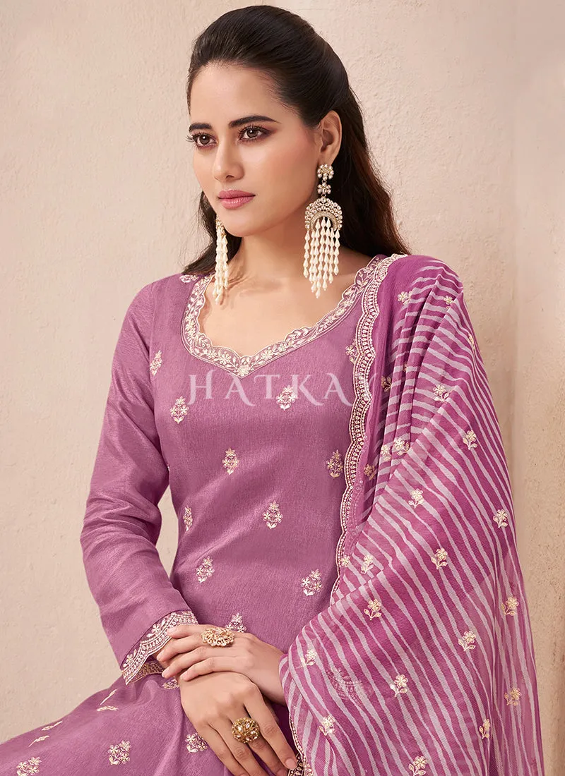 Lavender Embroidered Casual Salwar Kameez