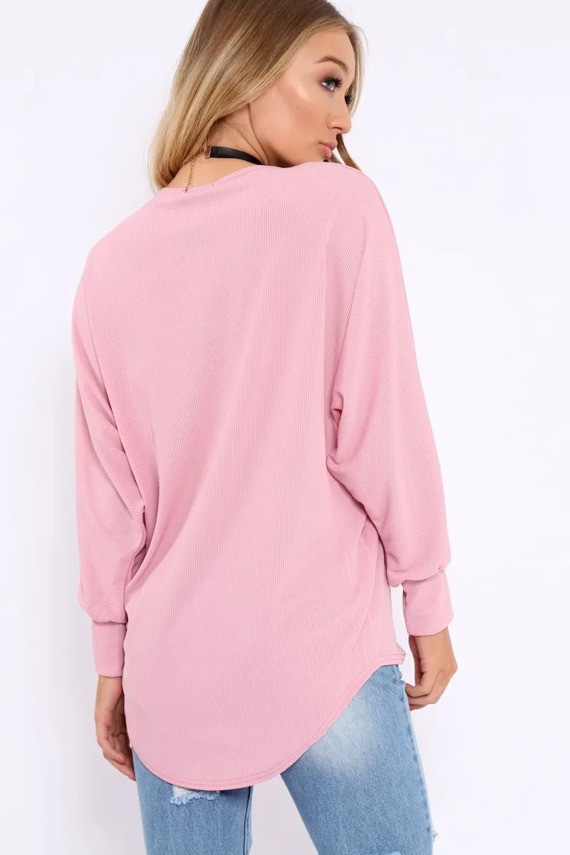 Lilac Ribbed Oversized Zip Front Top - Rabecca