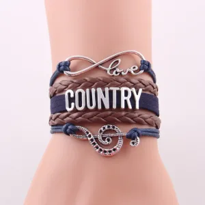 Little Minglou Infinity Love country bracelet music note cowboy hat Charm leather wrap men bracelets & bangles for women Jewelry
