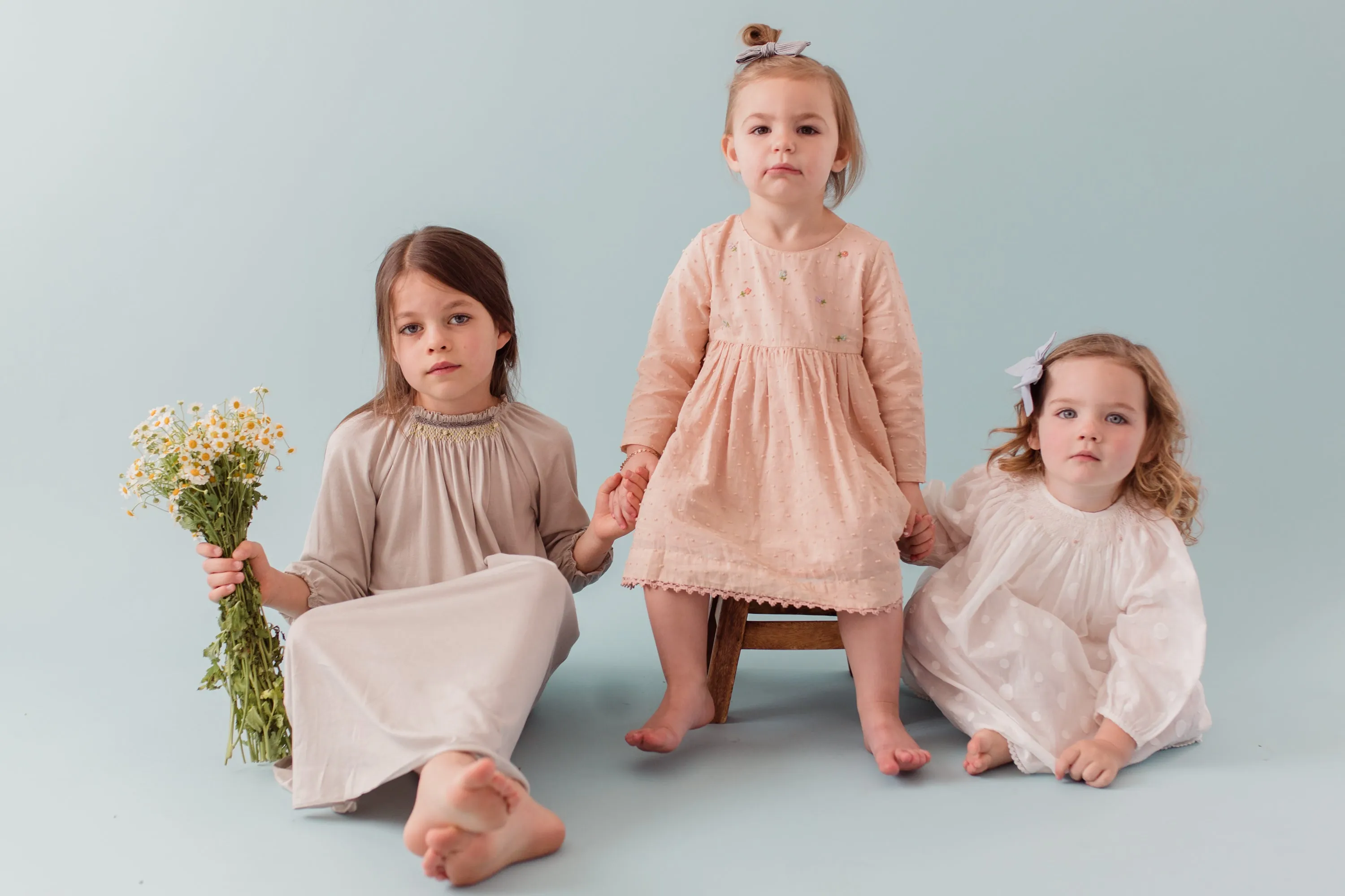 Long Sleeve Hand Smocked Jersey Day Gown, Stone