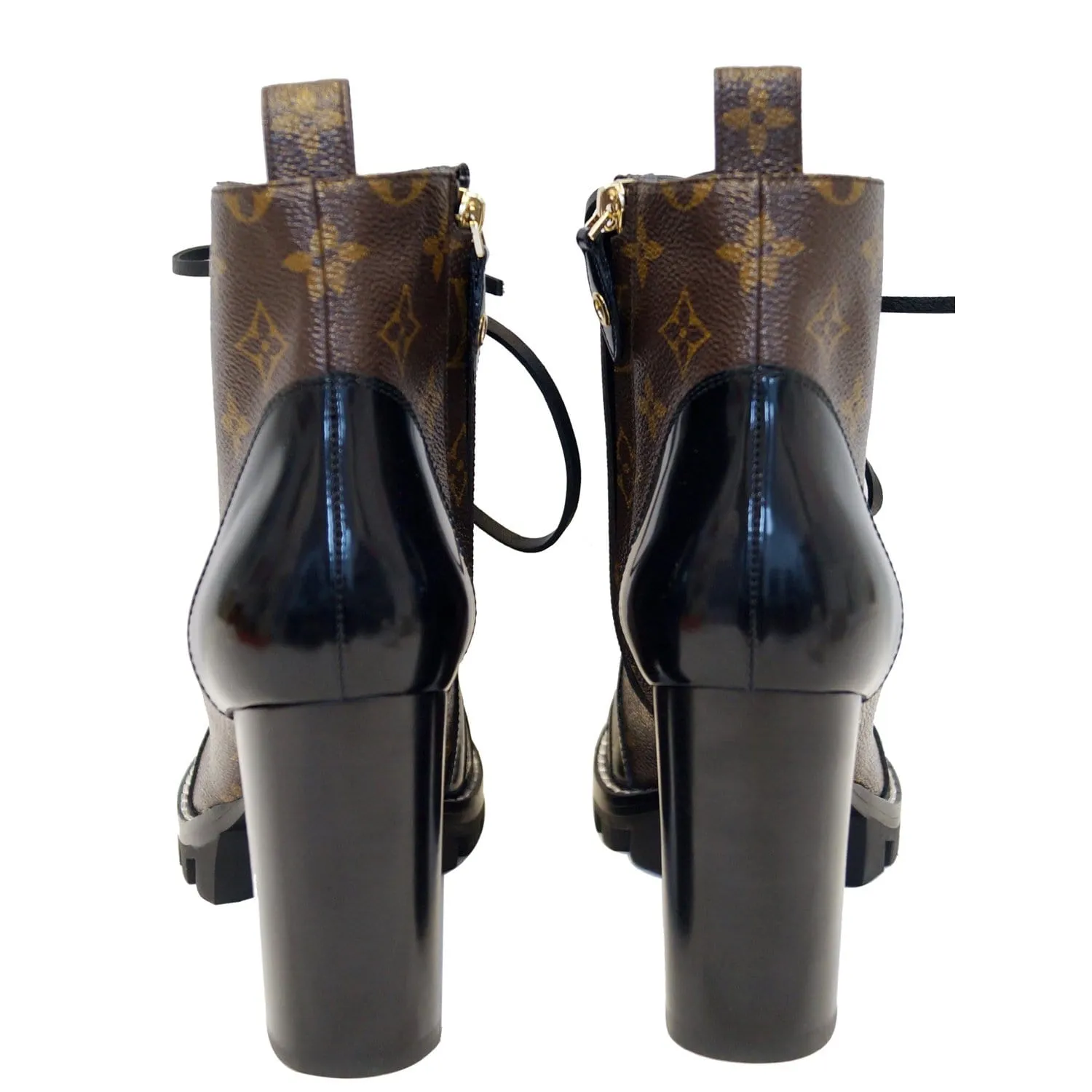 LOUIS VUITTON Star Trail Monogram Canvas/Patent Ankle Boot Brwon/Black US 8.5