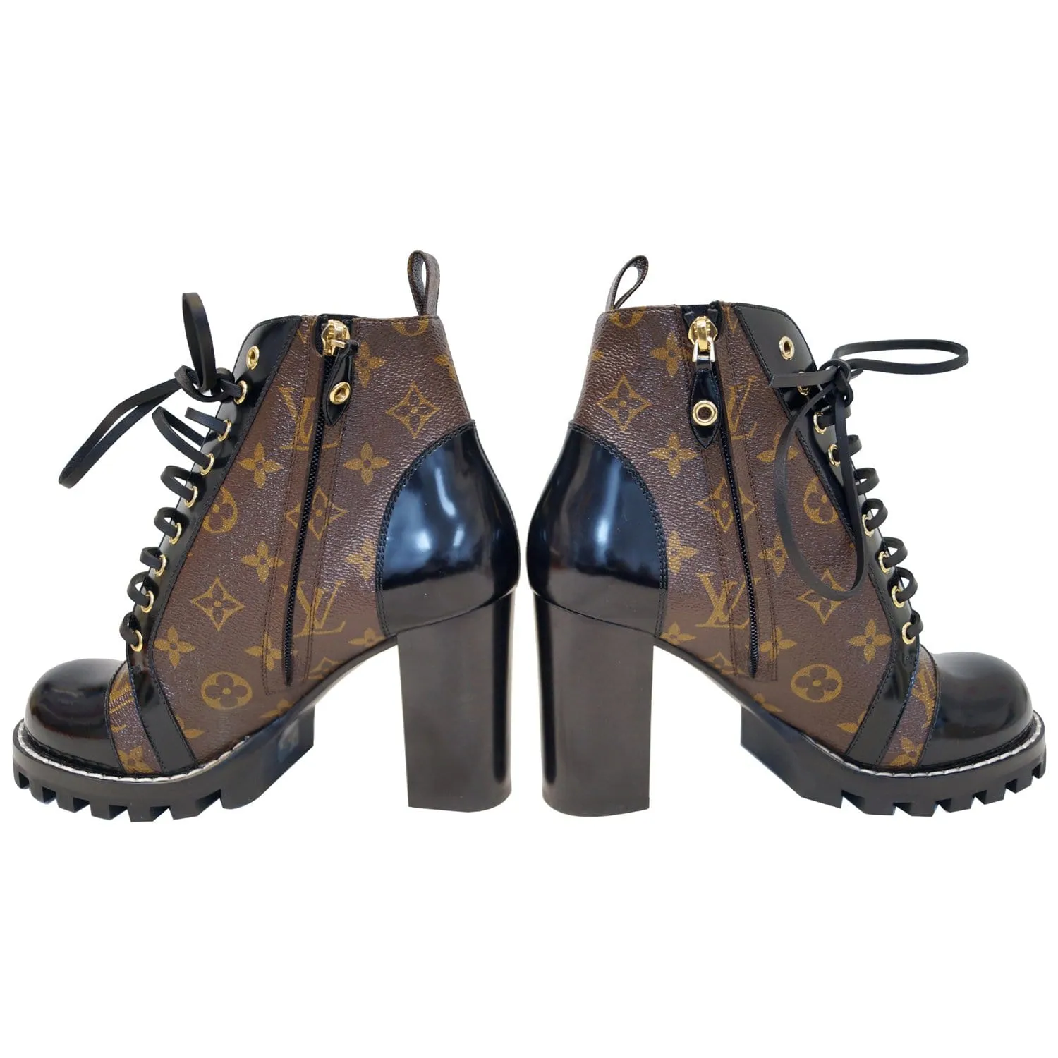 LOUIS VUITTON Star Trail Monogram Canvas/Patent Ankle Boot Brwon/Black US 8.5