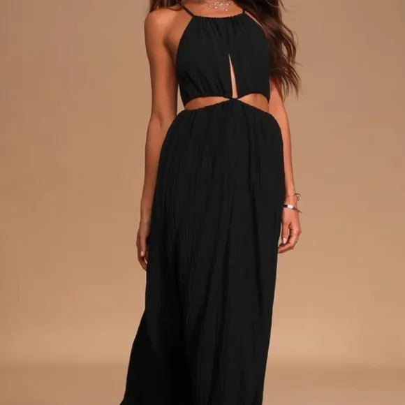 Lulus NWT Streamlined Style Black Tie-Back Cutout Maxi Dress Size M