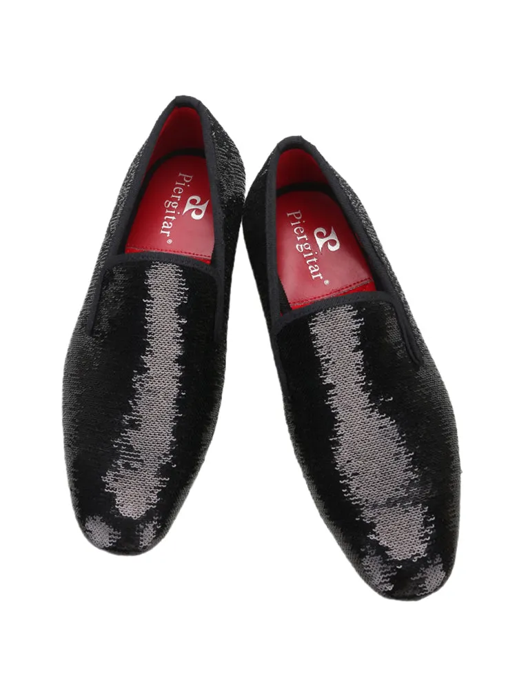 Luxurious two-color sequined men's handmade loafers European and American style fashion party wedding banquet one-step red bottom trendy men's shoes