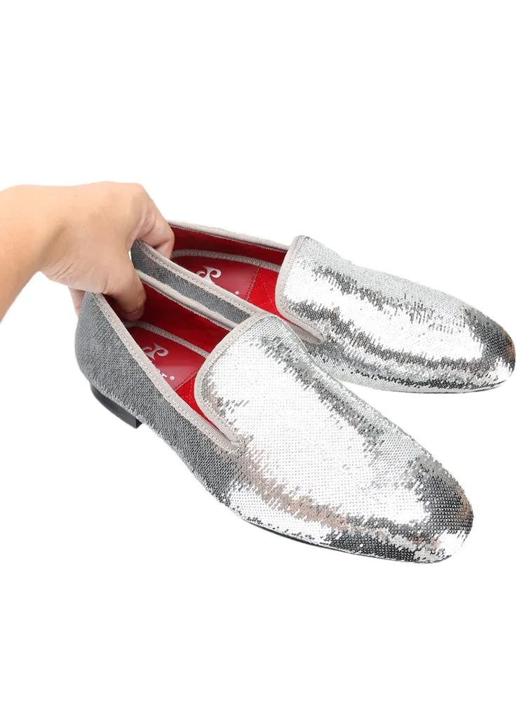Luxurious two-color sequined men's handmade loafers European and American style fashion party wedding banquet one-step red bottom trendy men's shoes