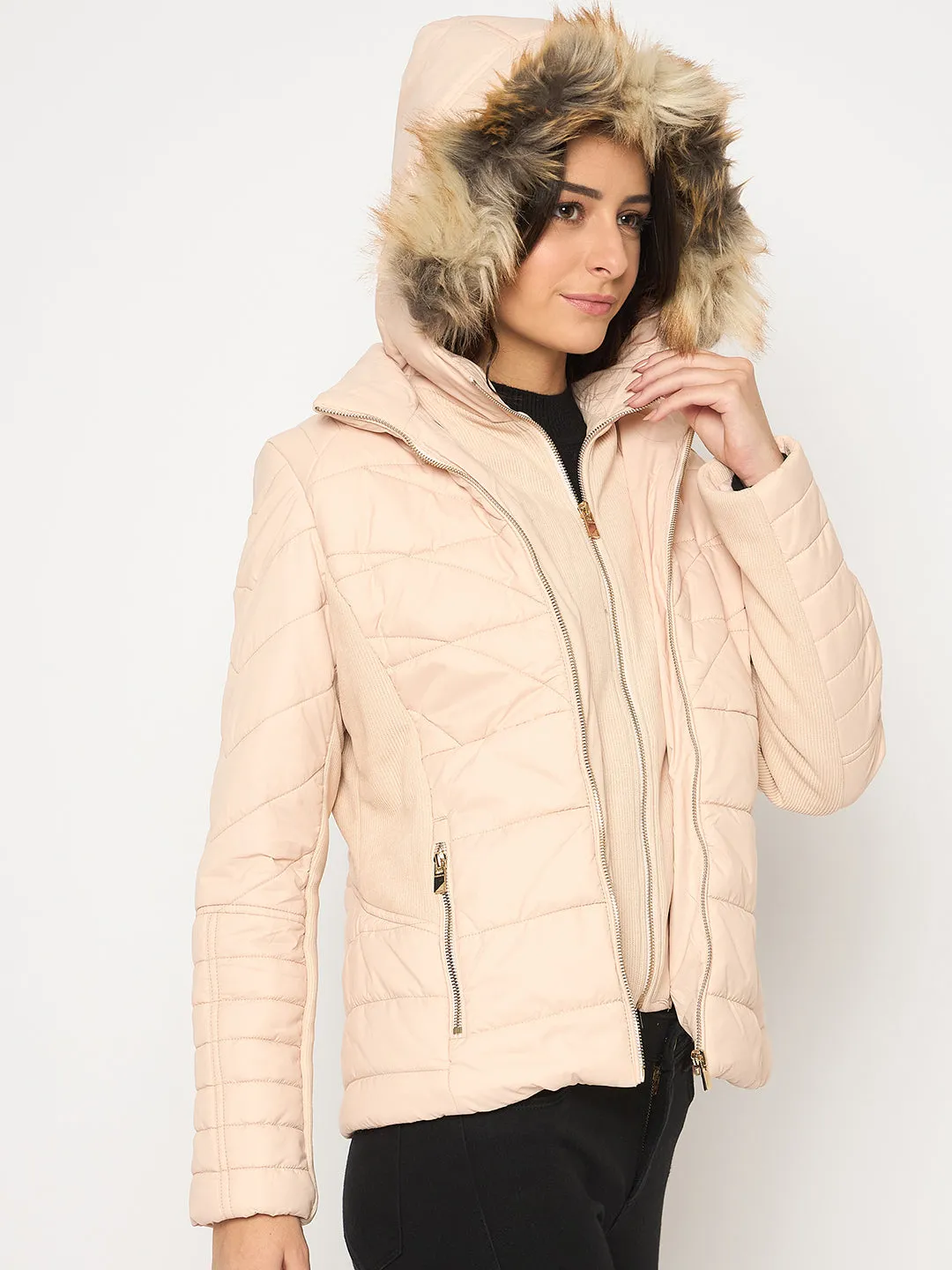 Madame Corduroy Two In One Beige Quilted Jacket
