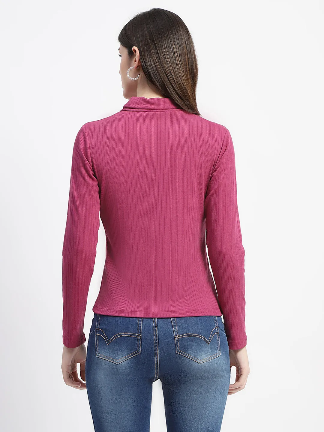 Madame Ribbed High Neck Cutout Plum Top