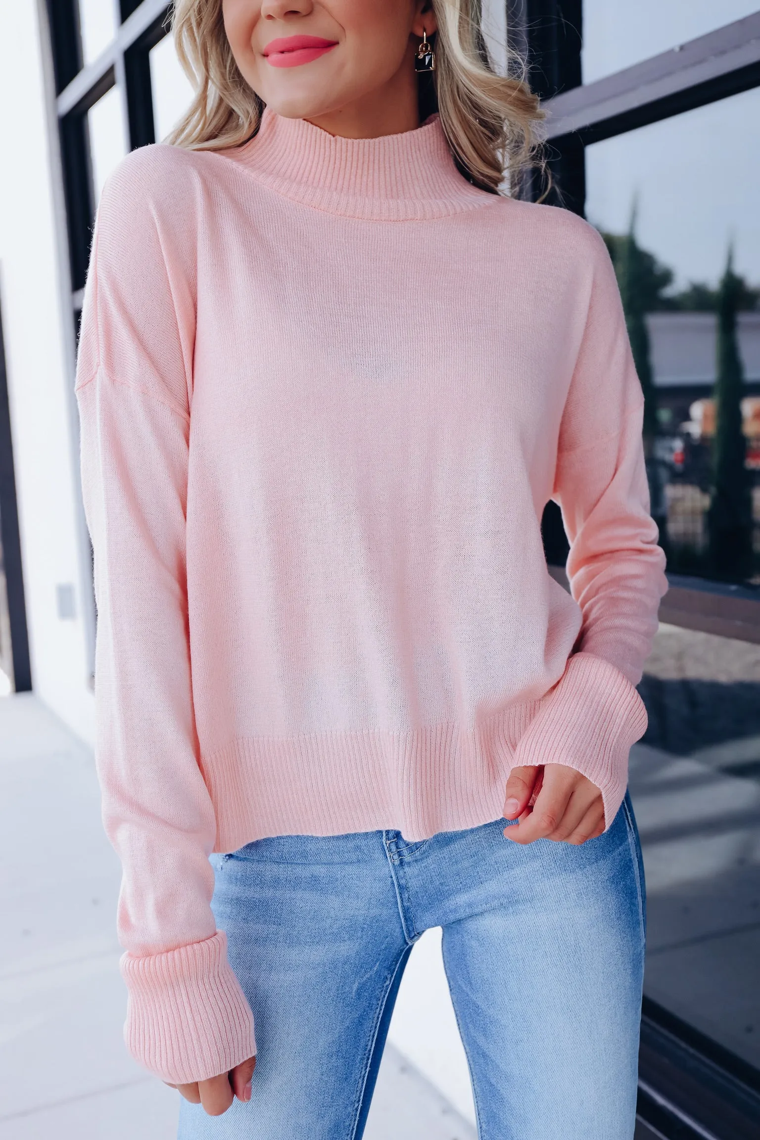 Mari Mock Neck Sweater - Blush