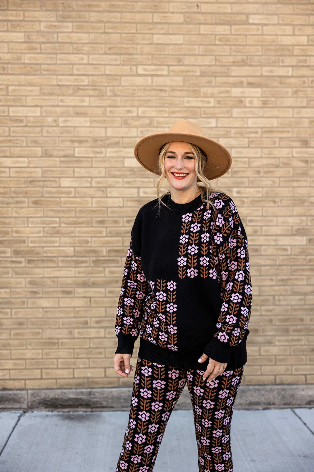 marley floral print knit long sleeve top