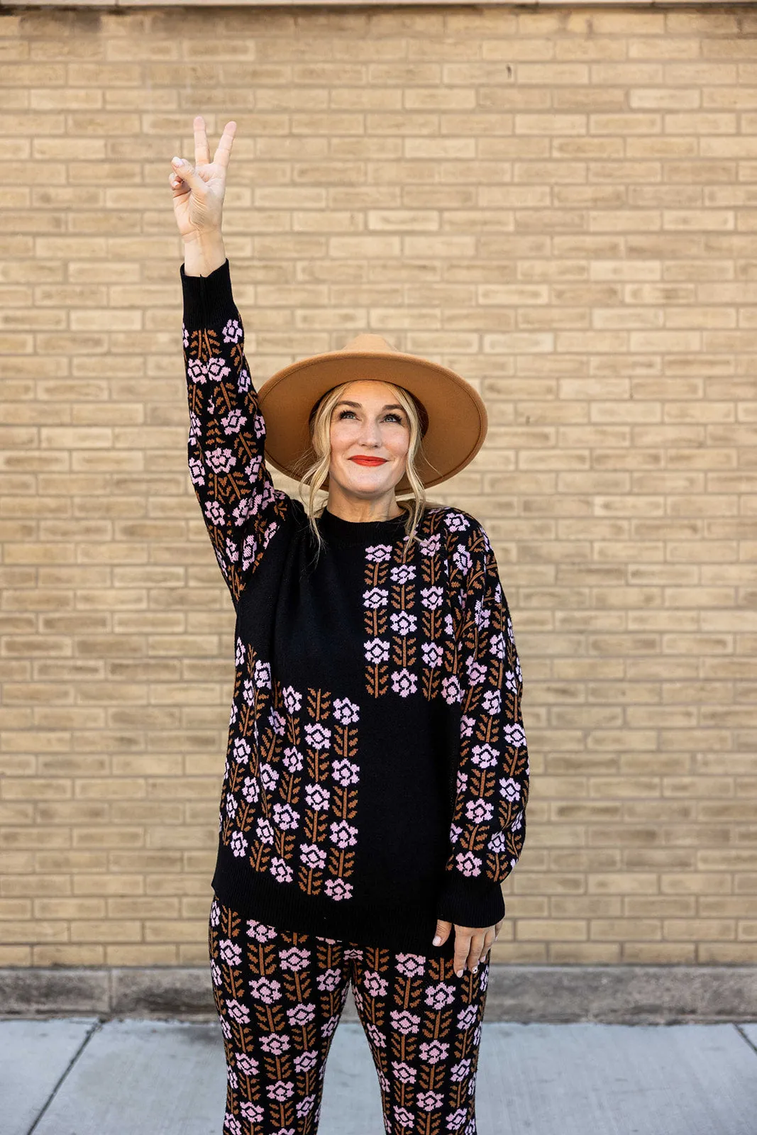 marley floral print knit long sleeve top