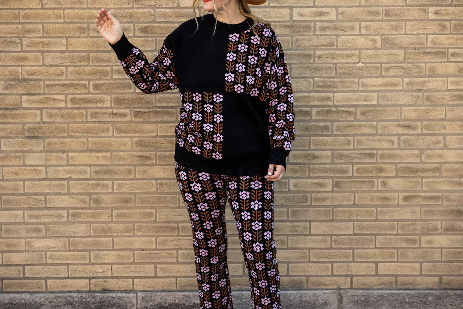 marley floral print knit long sleeve top