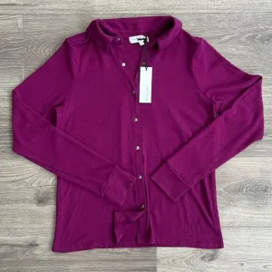 MICHAEL STARS Helen Snap Front Polo Top XS Madison Brushed Jersey Berry Purple