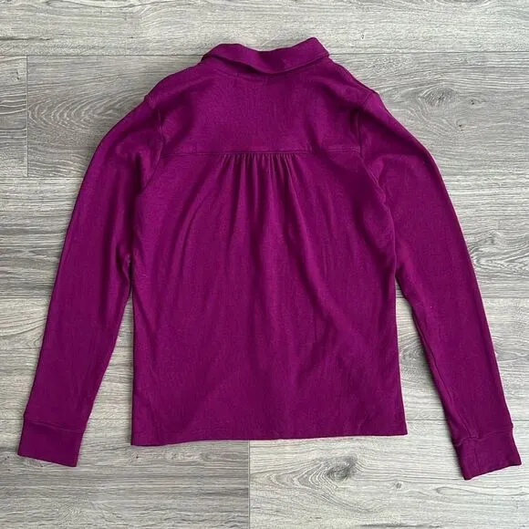 MICHAEL STARS Helen Snap Front Polo Top XS Madison Brushed Jersey Berry Purple