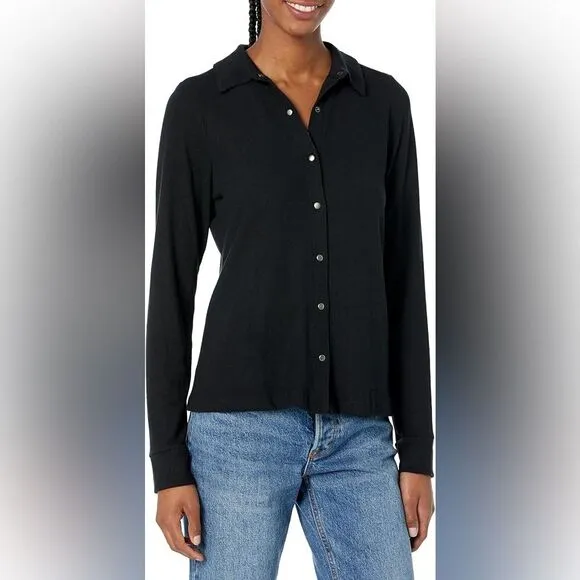 MICHAEL STARS Helen Snap Front Polo Top XS Madison Brushed Jersey Berry Purple