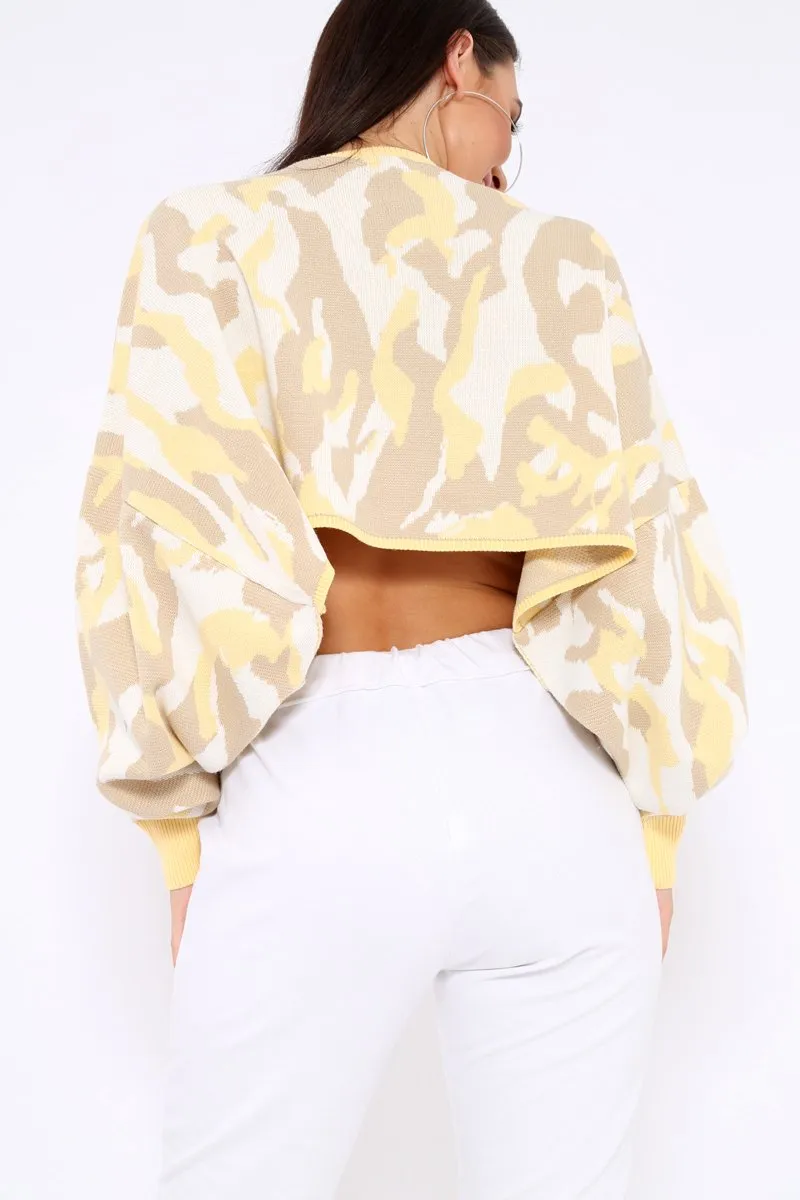 Mustard Cropped Batwing Camo Jumper - Lizy