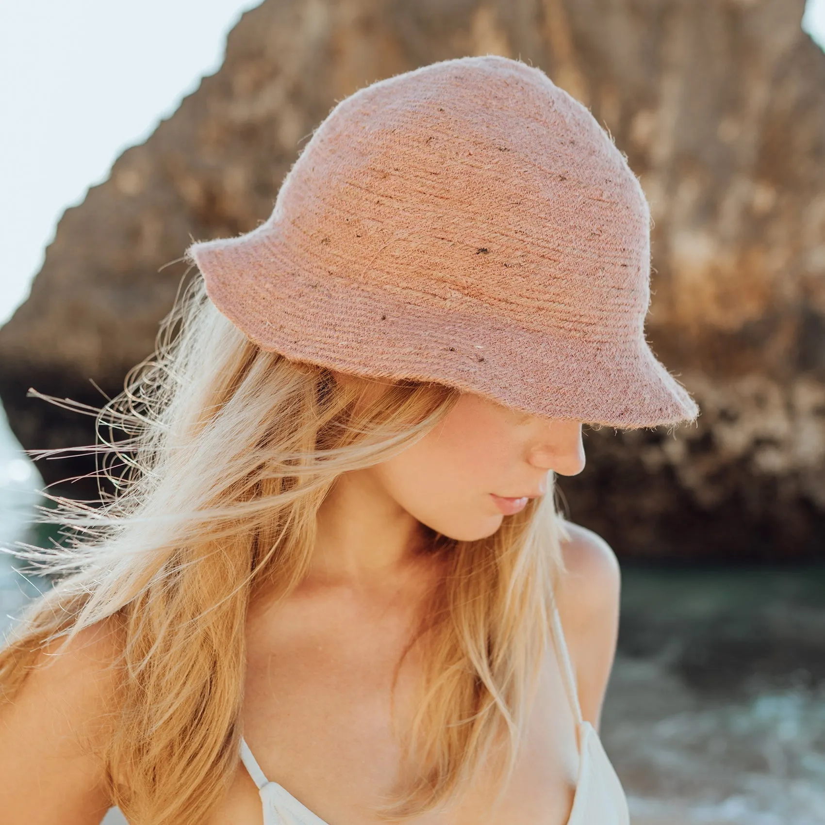 Nala Safari Jute Straw Hat, in Blush Rose