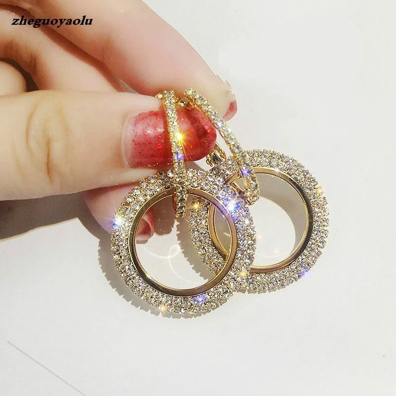 New Crystal Earrings Round Gold And Silver Earring