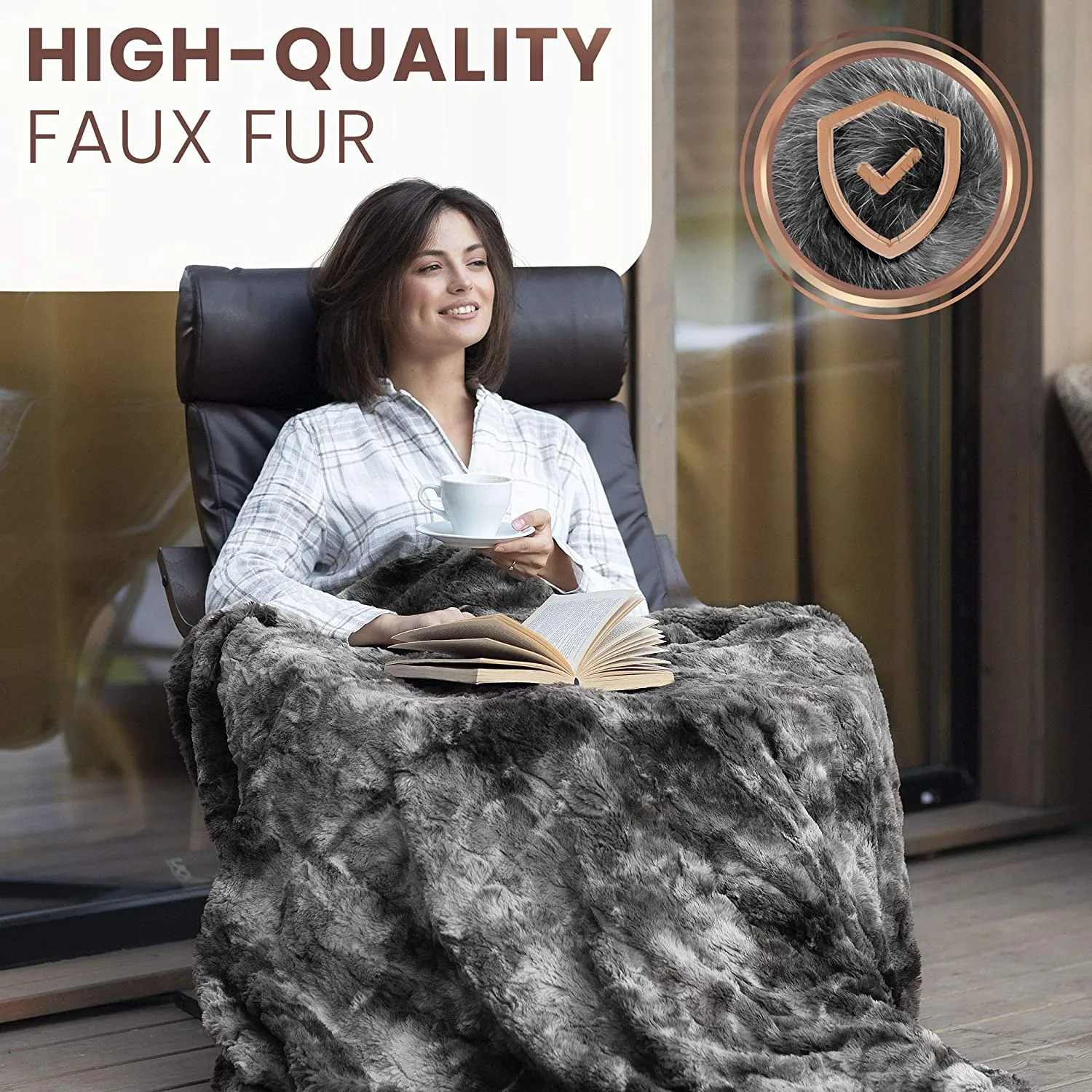 New Everlasting Comfort Luxury Faux Fur Throw Blanket - Soft, Fluffy, Warm, Cozy, Minky, Comfy, Plush (Grey) 50"X65"