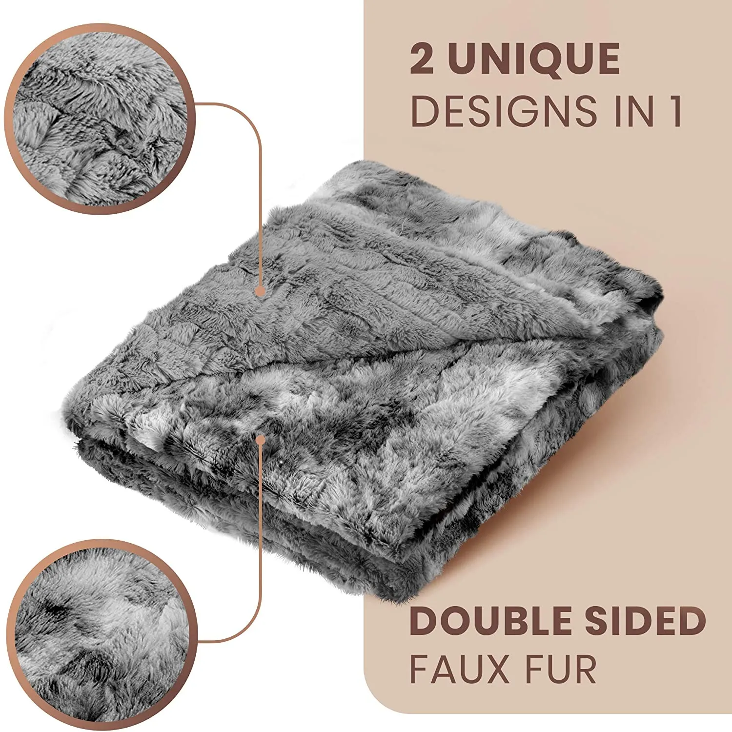 New Everlasting Comfort Luxury Faux Fur Throw Blanket - Soft, Fluffy, Warm, Cozy, Minky, Comfy, Plush (Grey) 50"X65"
