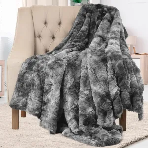 New Everlasting Comfort Luxury Faux Fur Throw Blanket - Soft, Fluffy, Warm, Cozy, Minky, Comfy, Plush (Grey) 50"X65"