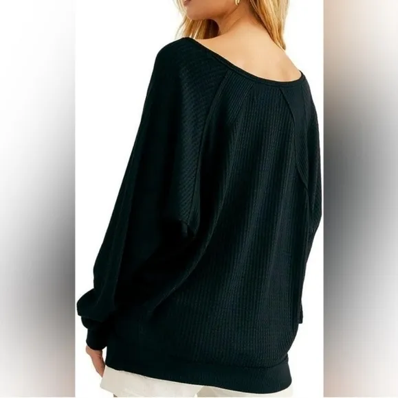 NEW Free People Santa Clara Thermal Long Sleeve top in Black Size S  NWT