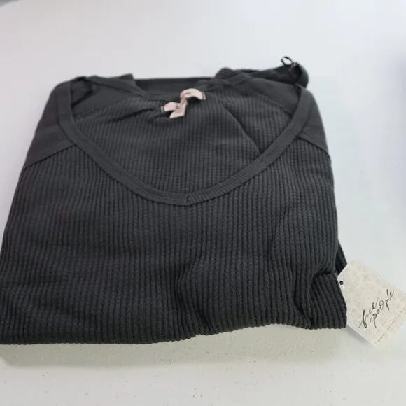 NEW Free People Santa Clara Thermal Long Sleeve top in Black Size S  NWT