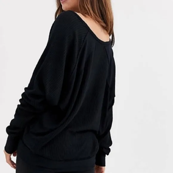 NEW Free People Santa Clara Thermal Long Sleeve top in Black Size S  NWT