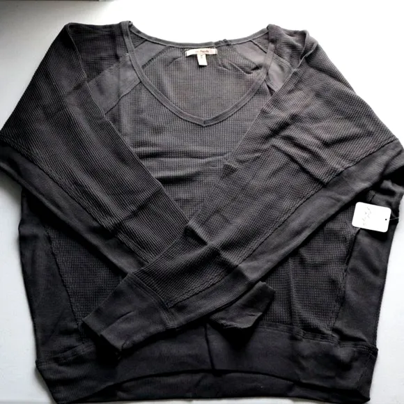 NEW Free People Santa Clara Thermal Long Sleeve top in Black Size S  NWT