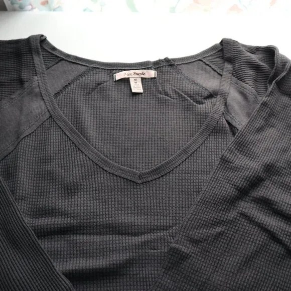 NEW Free People Santa Clara Thermal Long Sleeve top in Black Size S  NWT