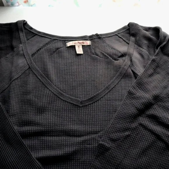 NEW Free People Santa Clara Thermal Long Sleeve top in Black Size S  NWT