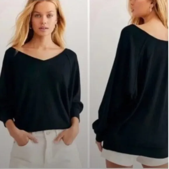 NEW Free People Santa Clara Thermal Long Sleeve top in Black Size S  NWT