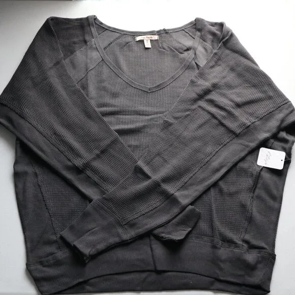 NEW Free People Santa Clara Thermal Long Sleeve top in Black Size S  NWT