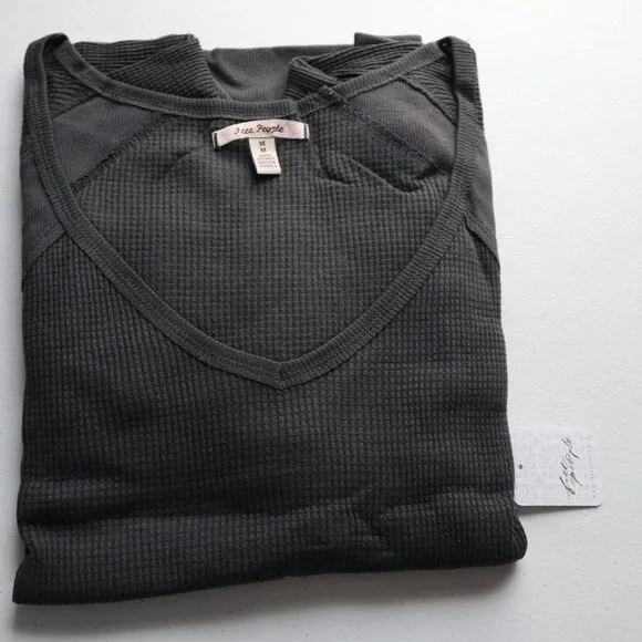 NEW Free People Santa Clara Thermal Long Sleeve top in Black Size S  NWT