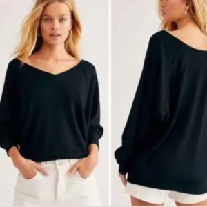 NEW Free People Santa Clara Thermal Long Sleeve top in Black Size S  NWT