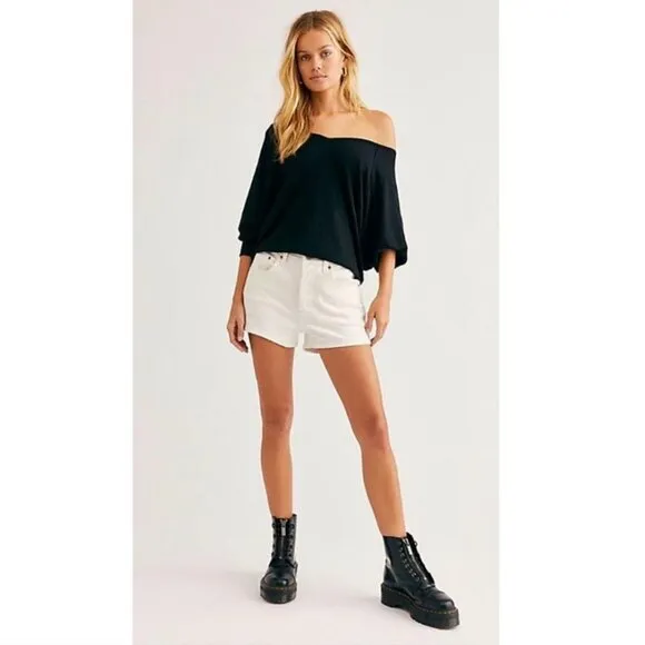 NEW Free People Santa Clara Thermal Long Sleeve top in Black Size S  NWT